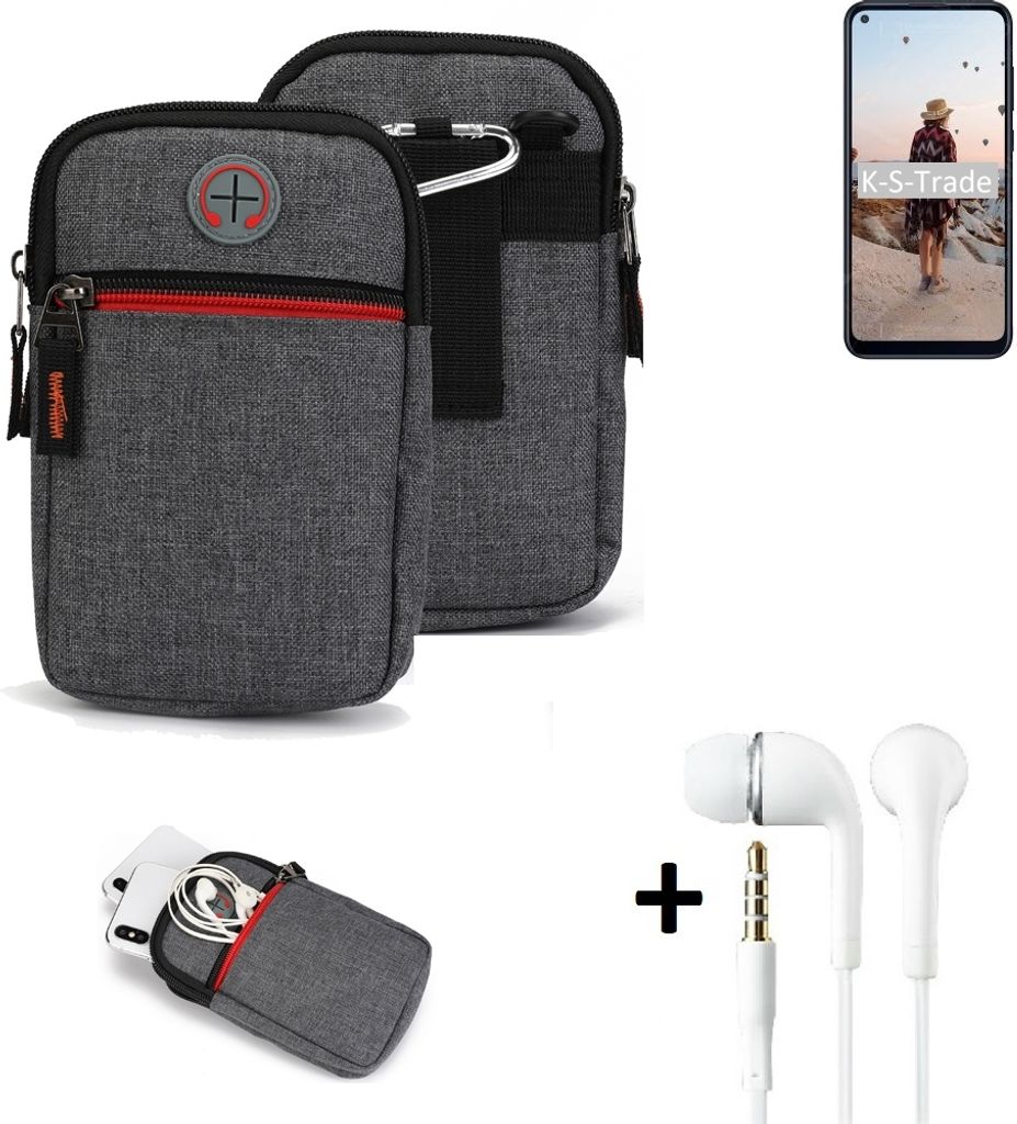 K-S-Trade Gürteltaasche + Kopfhörer kompatibel mit Samsung Galaxy M11 Handy Tasche Holster Schutz Hülle Handy Hülle grau Zusatzfächer 1x