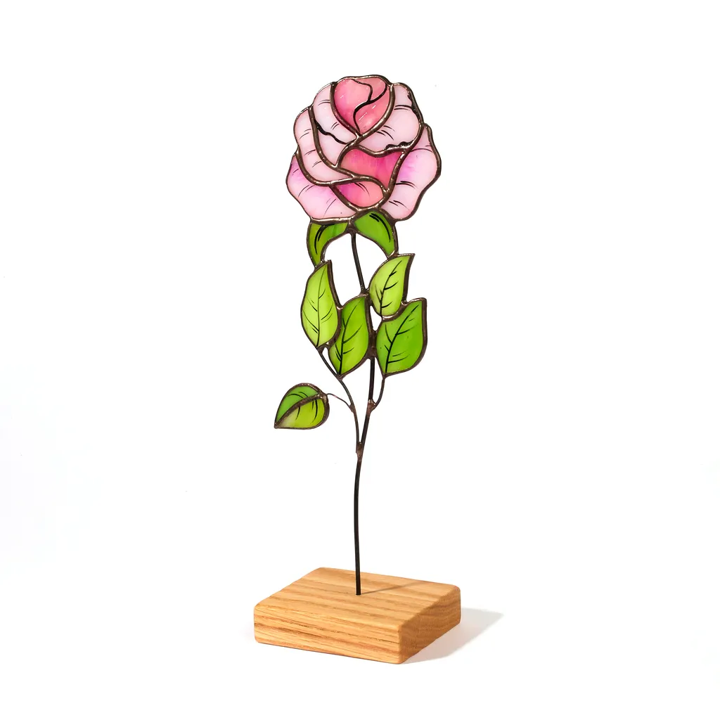 Rosa Eterna Avalglass in Vetro Rosa 26 cm - Regalo Artigianale Base Legno