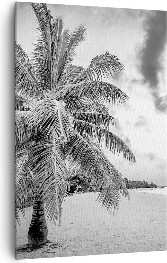 Bild auf Leinwand - Leinwandbild - Einteilig - Monochrom Strand Wolken - 80x120cm - Wand Bild - Wanddeko - Wandbilder - Leinwanddruck - Wanddekorat...