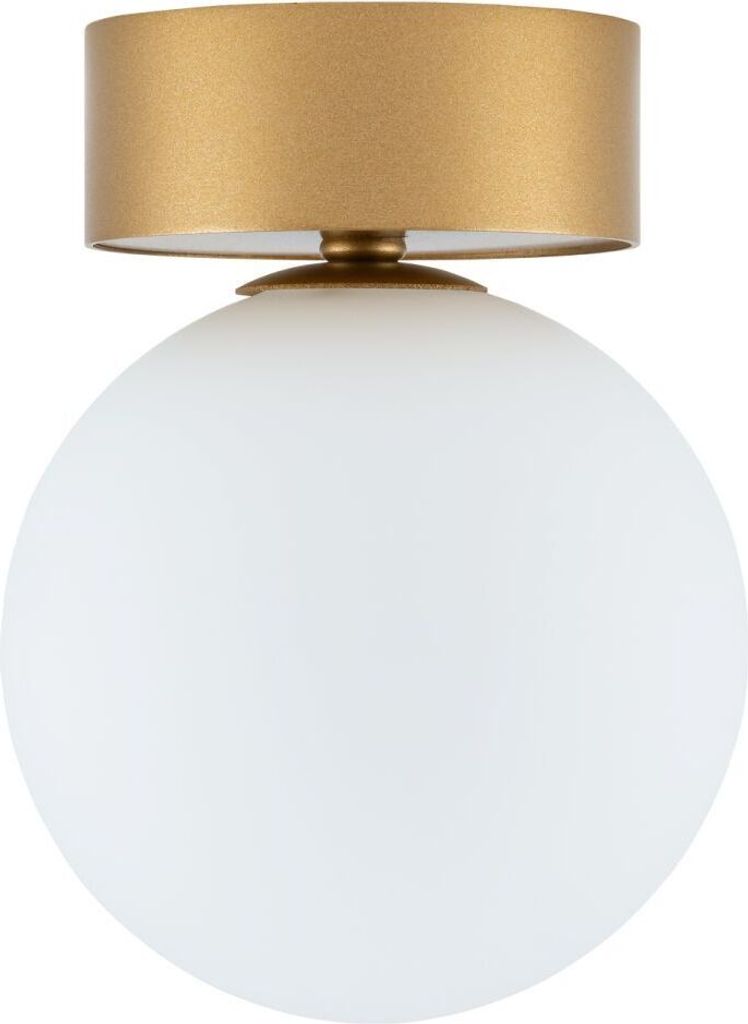 Deckenleuchte Glas Metall G9 rund D: 12 cm in Gold matt Weiß Kugel Schirm Retro Design Deckenlampe