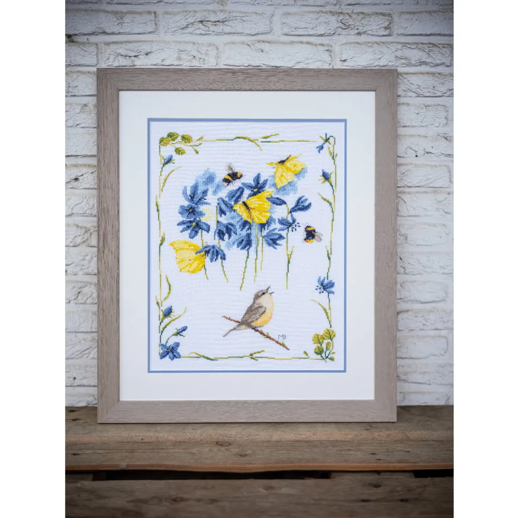 Broderie point de croix compté oiseau Chiffchaff Lanarte DIY 35x48 cm