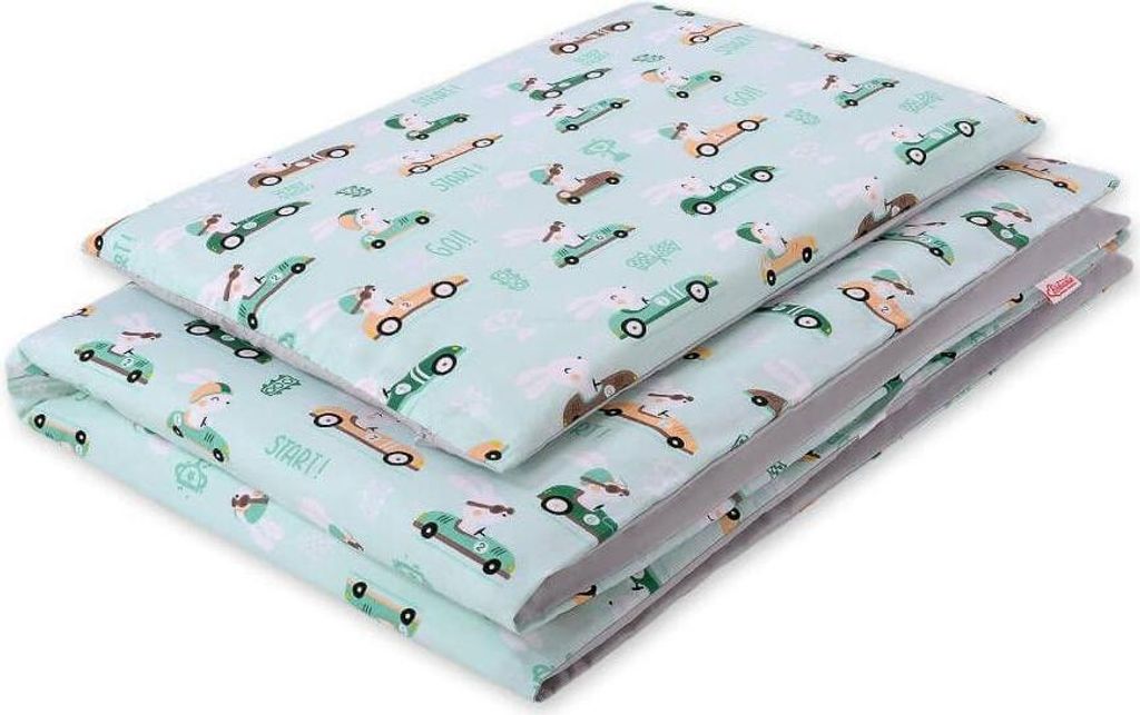 Baby-Bettwäsche-Set – Kinderbett-Set – 100 % Baumwolle, weich und hautfreundlich – 120 x 90 cm – Mint-Hasen