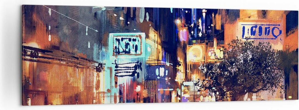 Bild auf Leinwand - Leinwandbild - Auto Menschen Restaurant Nachtleben - 160x50cm - Wand Bild - Wanddeko - Leinwanddruck - Bilder - Kunstdruck - Le...
