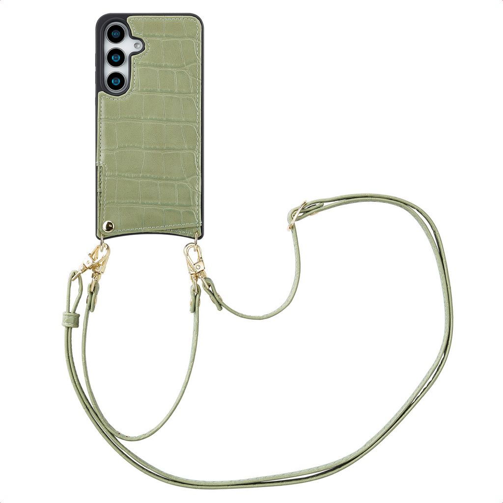 Selencia Nova Croco HandyHülle mit Kordel und Kartenhalter Samsung Galaxy S25 - Sage Green