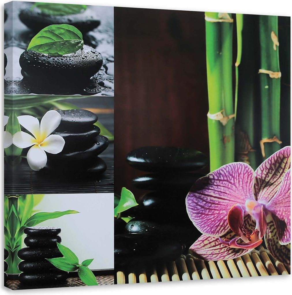 Leinwandbild collage mit schwarzen steinen 50x50 cm Feeby farbe wandbild bereit zum aufhängen