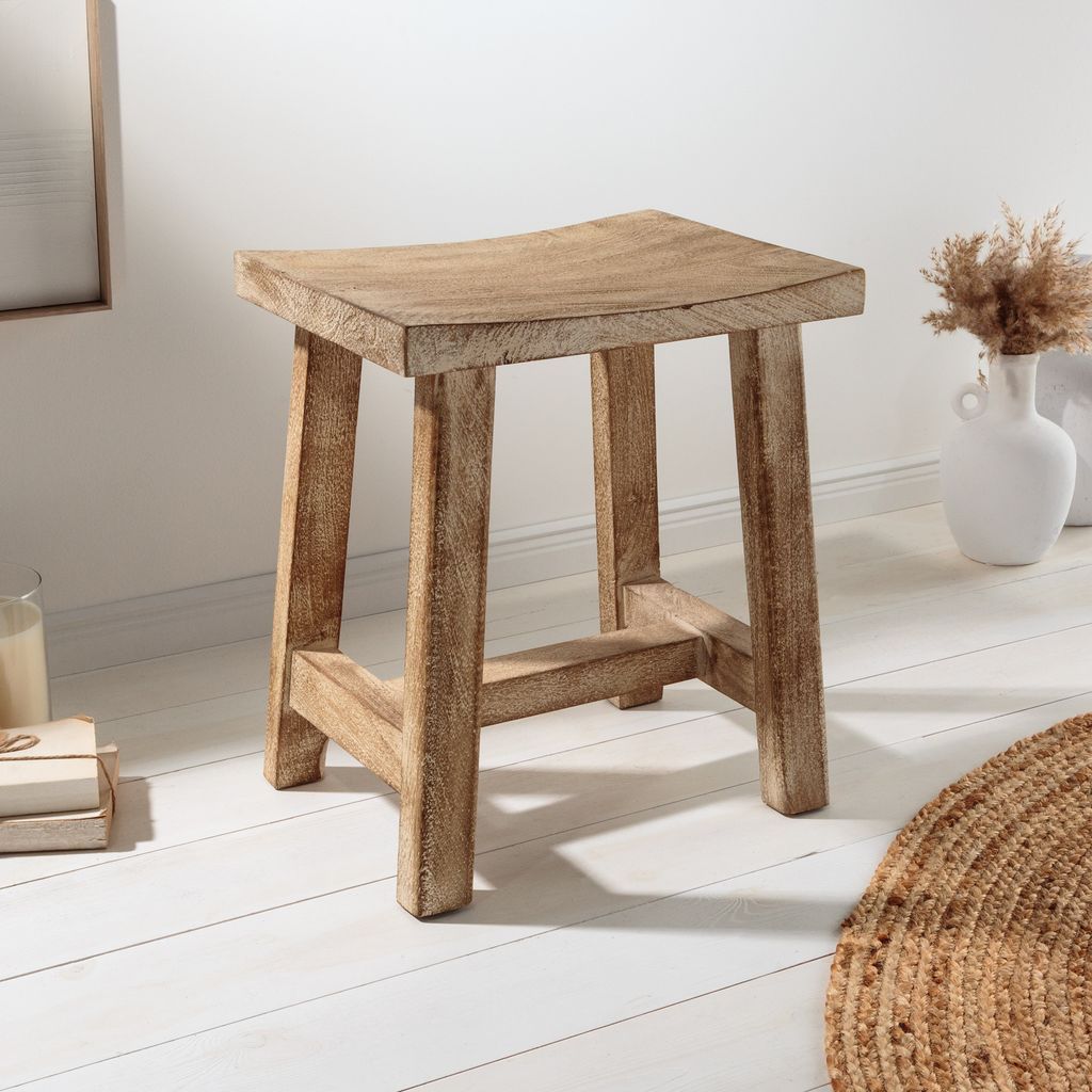 riess-ambiente Massivholz Hocker FINCA 40cm beige Mango Handarbeit Shabby Chic Nachttisch Fußhocker Beistelltisch