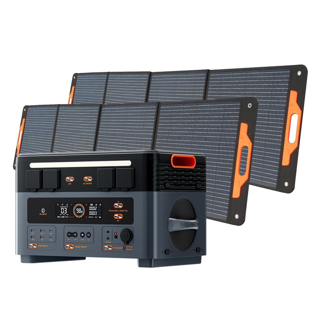 OSCAL PowerMax 2400Pro Trennbare Solarspeicher 2400W/2016Wh Powerstation, Microinverter+2*OSCAL PM200Pro Faltbares Solarpanel 200W Mobile Solaranlage