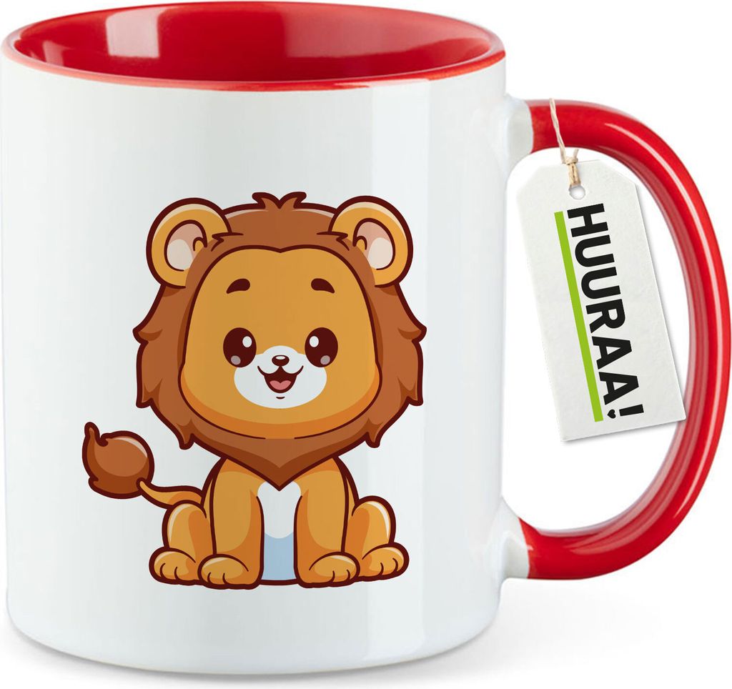 Huuraa Kaffeetasse Löwe Comic 330ml Rot Keramik Kaffeebecher Geschenkidee