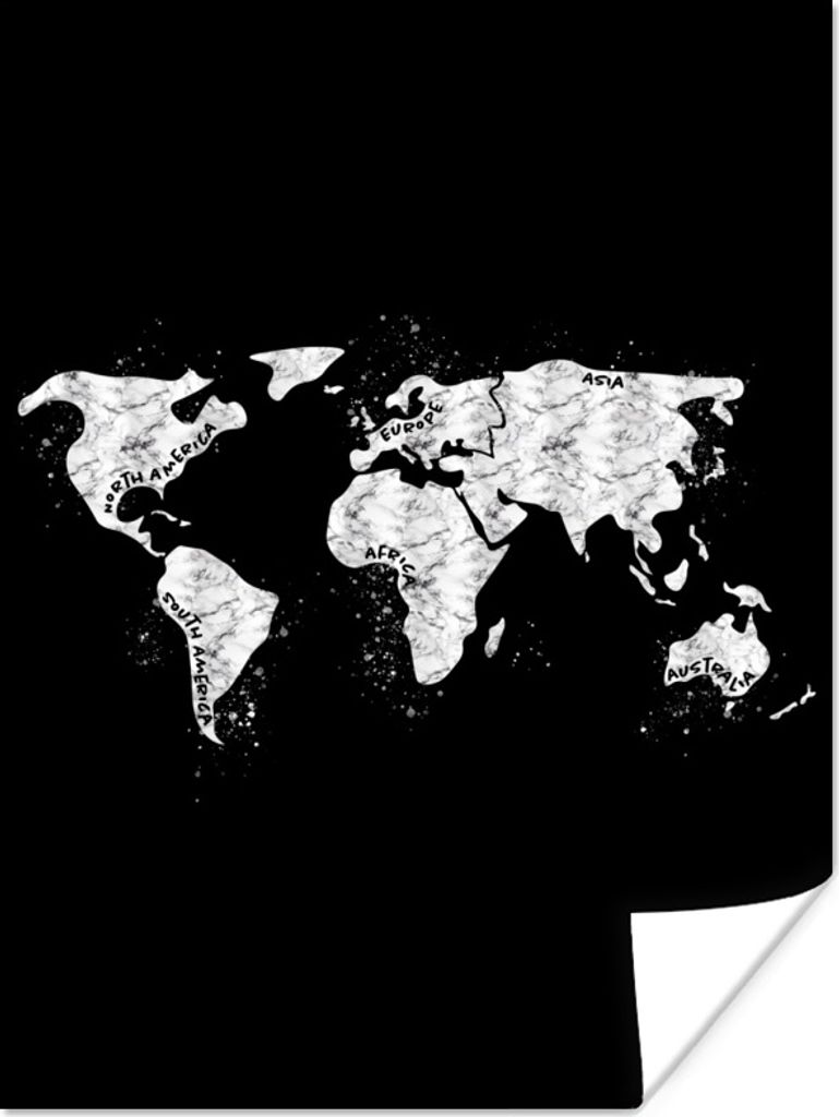 MuchoWow Poster Karte - Welt - Marmor 120x160 cm - Wandbilder