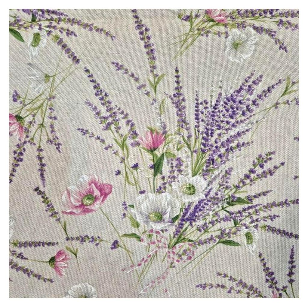 Stoff Meterware Lavendel & Mohnblumen – 90% Baumwolle, Leinenoptik – 140 cm breit – Blumenstoff für Vorhänge, Kissen, Tischdecken & Deko