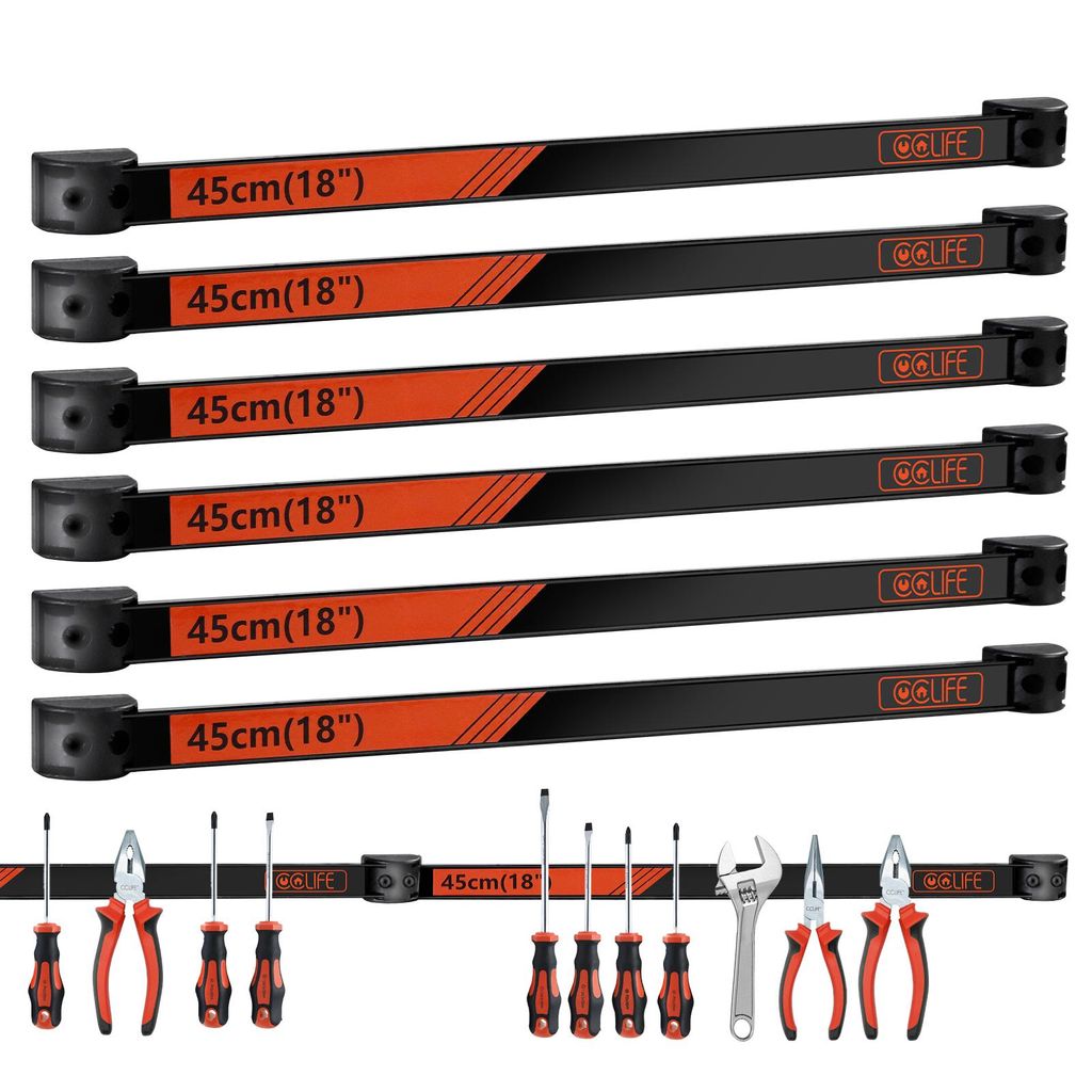 CCLIFE 6tlg Magnetleiste Werkzeug 45cm 23kg Magnetschiene Magnetisch Werkzeugleiste für Werkstatt