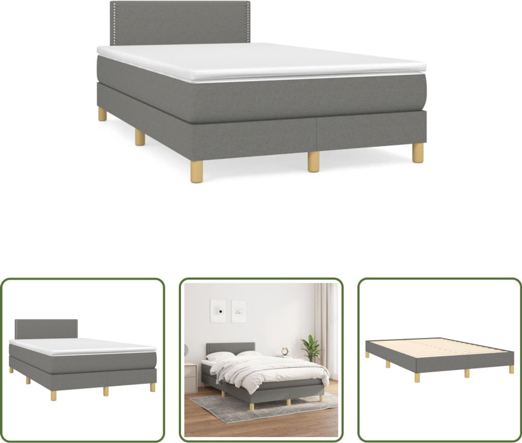 The Living Store Boxspringbett mit Matratze Dunkelgrau 120x190 cm Stoff