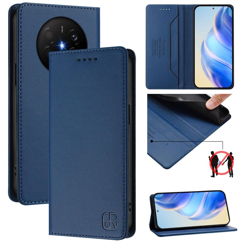 Lederhülle für Huawei Mate 70 air Hülle Flip Brieftasche Kartenfächern Ständer Schutzhülle Blau