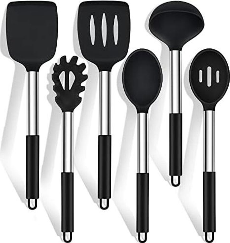 Küchenhelfer Set, HaWare 6 Stück Silikon Küchenutensilien Kochlöffel Set mit Edelstahlgriff, Antihaft Hitzebeständiger Kochutensilien Kochbest...