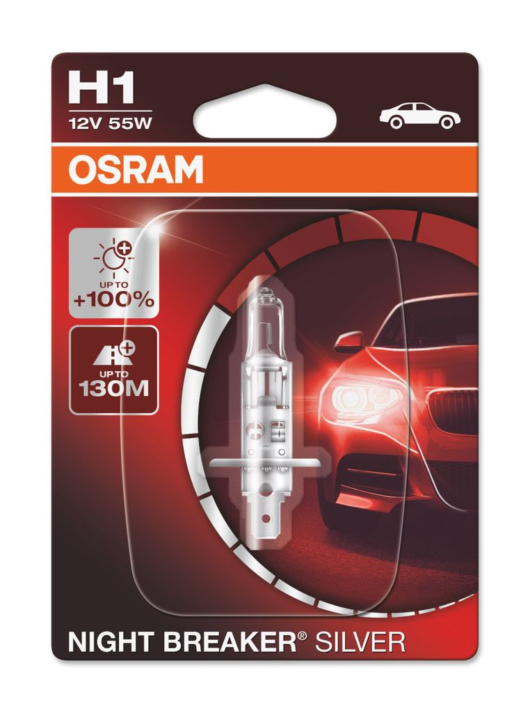 OSRAM H1 12V 55W P14.5s NIGHT BREAKER® SILVER +100% 1 St. Produktbild 