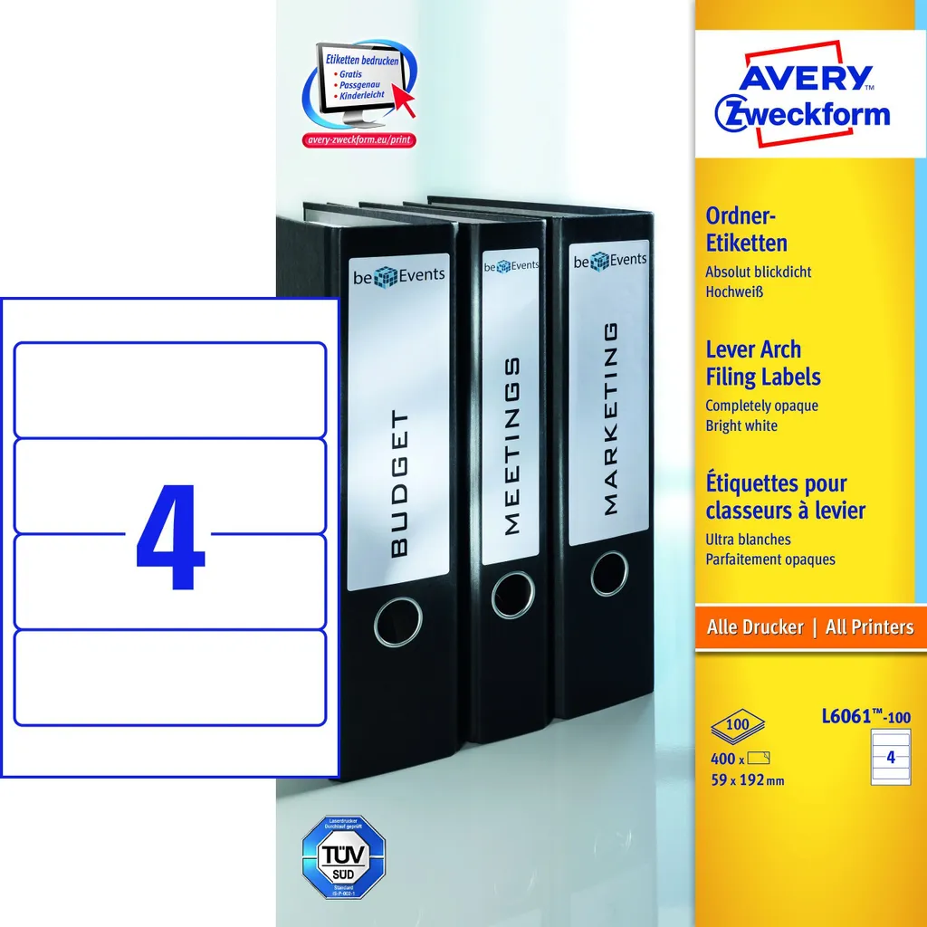 Etichette Bianche Avery L6061-100 per Dorsi Larghi - Confezione 400