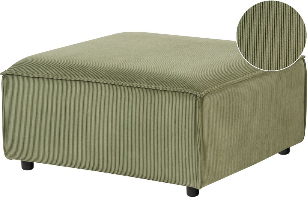 BELIANI Ottomane Grün Cord Quadratisch Sofamodul mit Niedrigen Beinen Wohnzimmermöbel Modern Skandi Fußhocker Wohnzimmer Ausstattung Sitzmöbel