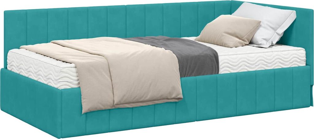 vidaXL Eckbettgestell mit Matratze mit Kopfteil 2 pcs Türkis Samt