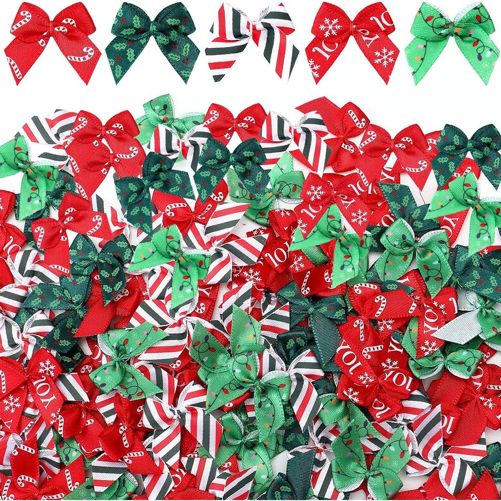 150 Pcs Christmas Mini Bow Tiny Twist Tie Bow Handmade Craft Ribbon Bow Hair Small Bow Holiday Bow Craft Supply for DIY Sewing Party Decor (Red and...