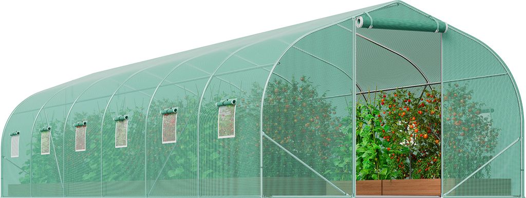 SucceBuy begehbares Tunnelgewächshaus, 29,5 x 9,8 x 6,6 Fuß großes Foliengewächshaus, Gewächshaus mit Spitzdach und verzinktem Stahlrahmen, gr...