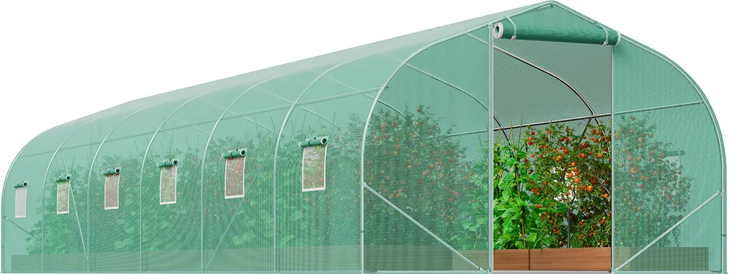 Serre Tunnel en Film Plastique Vert 9m Structure Acier Galvanisé Durable