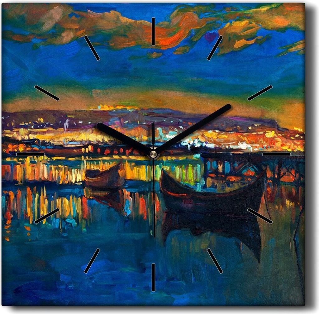 Coloray Hodiny Unikátní 30x30 cm Tiché hodiny Pro obývací pokoj a kuchyň Nástěnné hodiny Plátno Černé ručičky hodin - Lake City