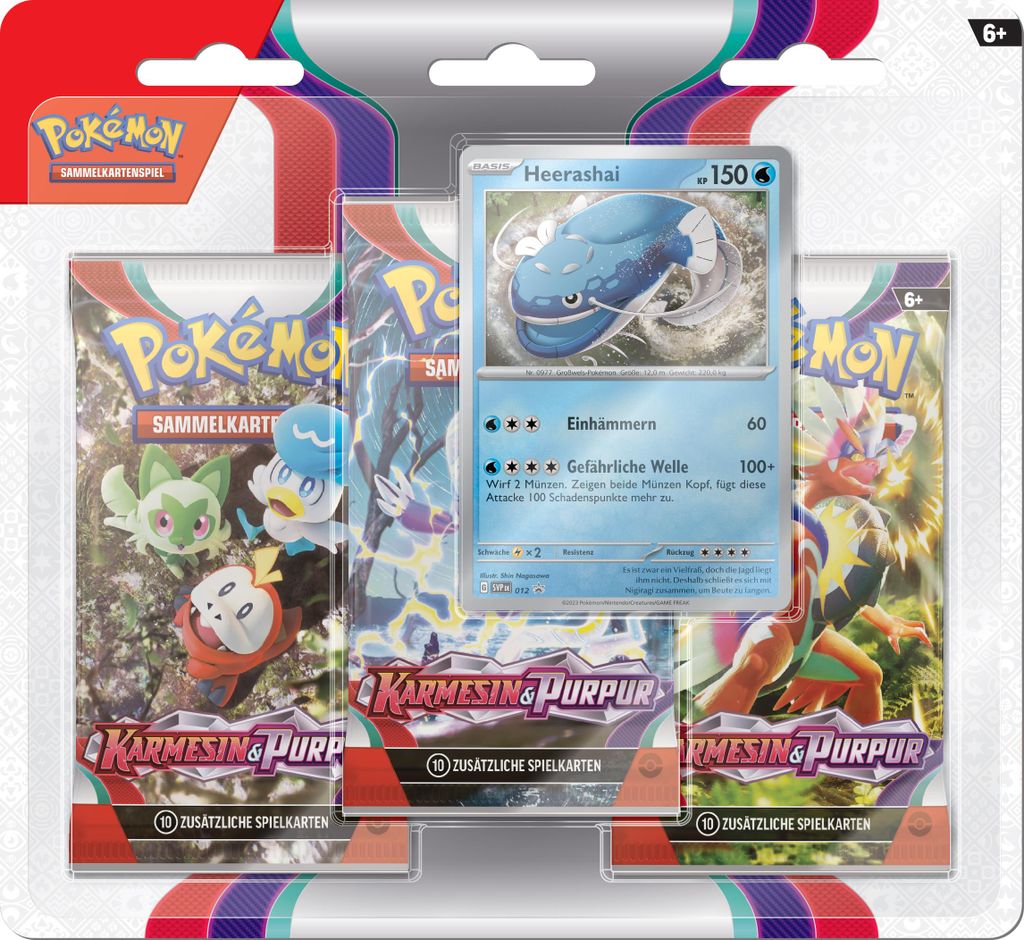 Pokémon Blister 3er-Pack Karmesin & Purpur - Heerashai
