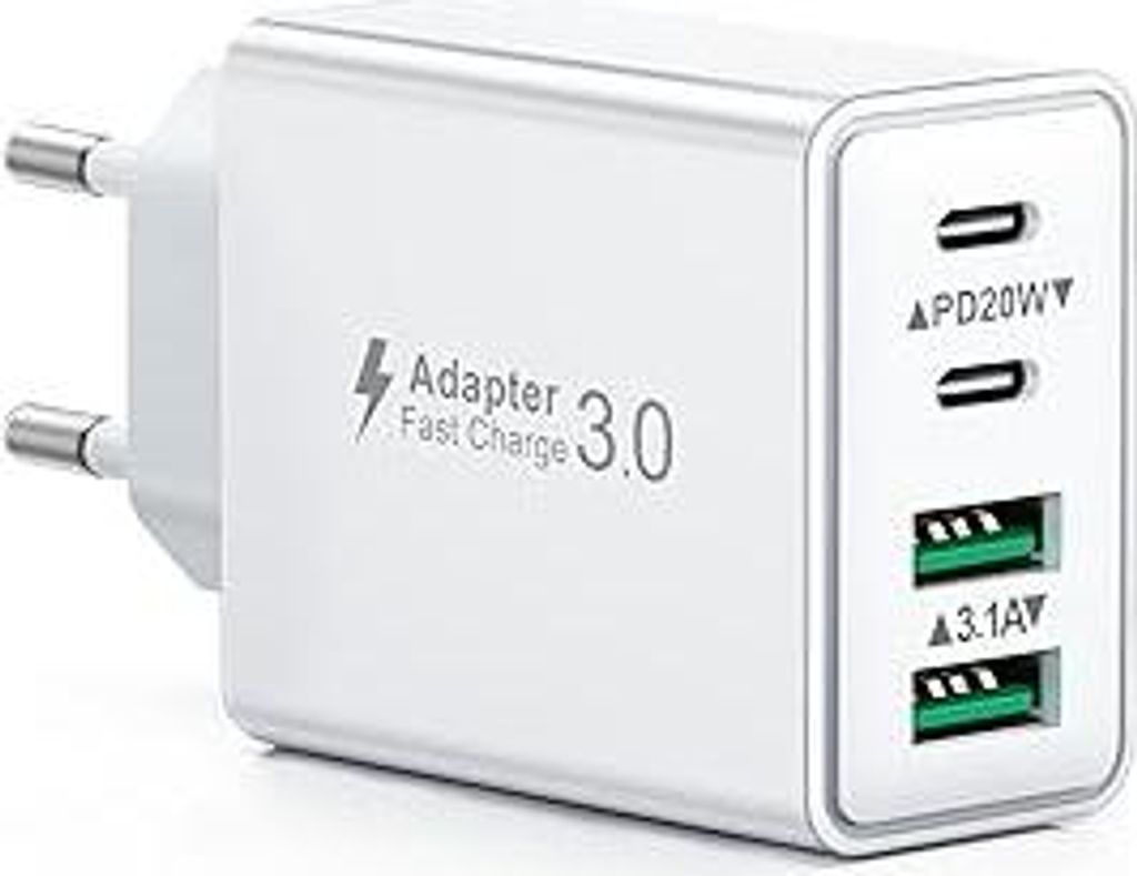 USB C Ladegerät, 40W 4 Ports Schnellladegerät, Mehrfach Stecker Mit Power Adapter Fast Charger Netzteil für iPhone 17 16 15 14 13 12 11 Pro Max,...