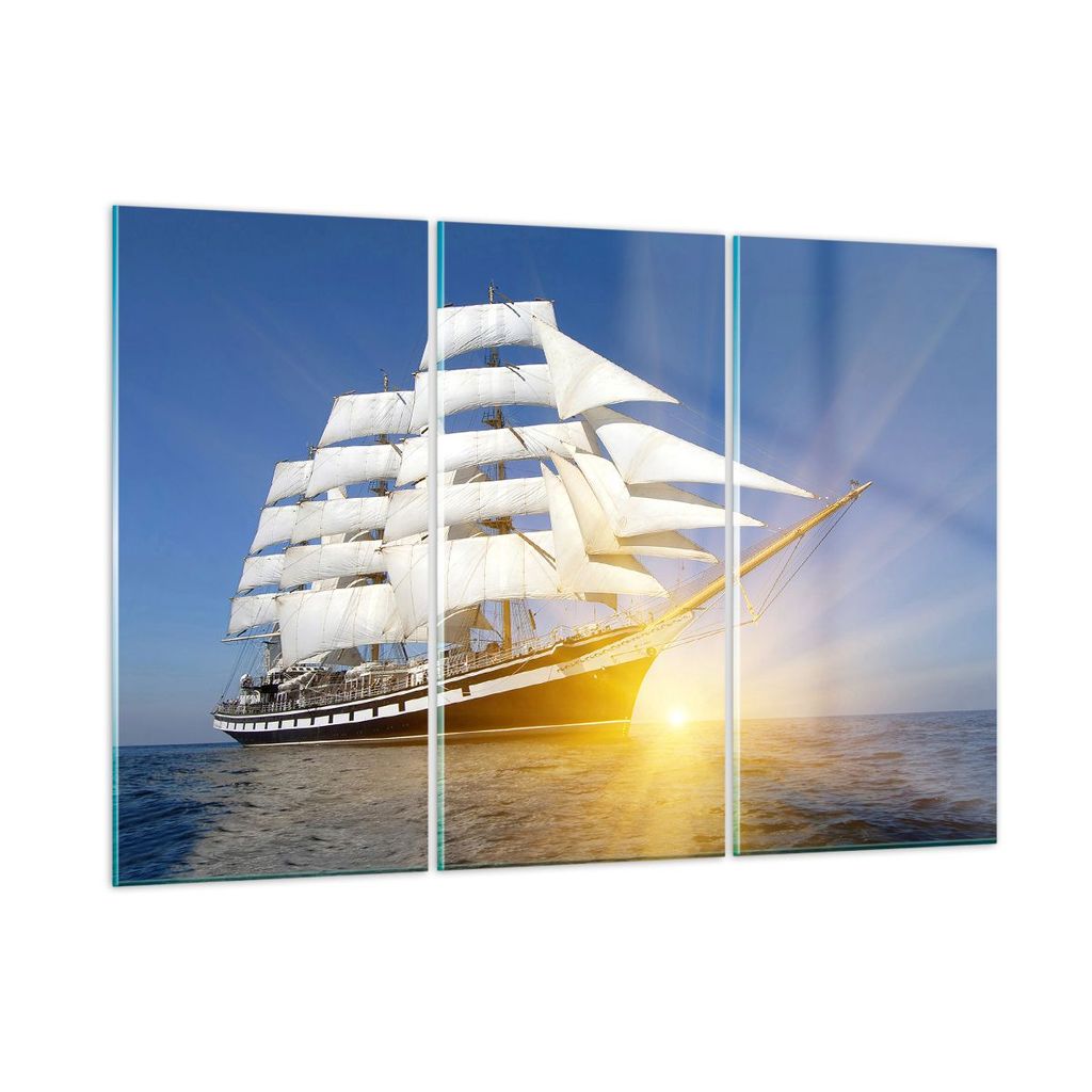 Bilder auf glas - Yacht Meer Welle - 105x70cm - Glasbilder - Wandbilder - Kunstdruck - zum Aufhängen bereit - Wanddekoration aus Glas - Glas Bilde...