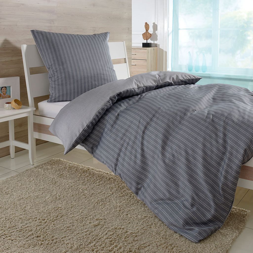 Bettwaren-Shop Satin Bettwäsche Eternity Combo schiefer 200x200 cm + 2x 80x80 cm