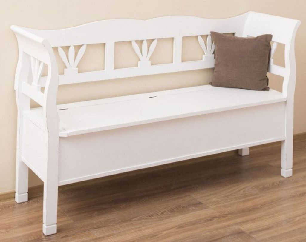 Casa Padrino Landhausstil Sitzbank Antik Weiß 163 x 48 x H. 92 cm - Massivholz Bank mit Stauraum - Massivholz Möbel - Landhausstil Möbel - Landh...