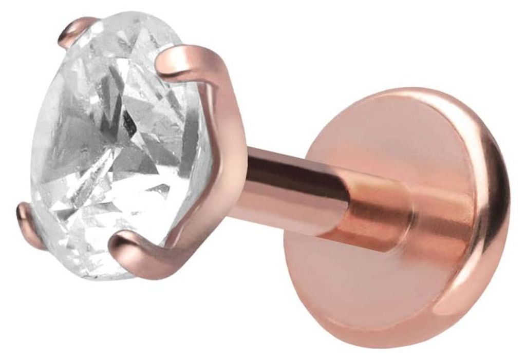 Ohrpiercing, Nasenpiercing Titan Labret mit Push Fit EINGEFASSTER KRISTALL RoséGold Stablänge: 6mm | Stabstärke: 1mm | Kristallgröße: 4mm