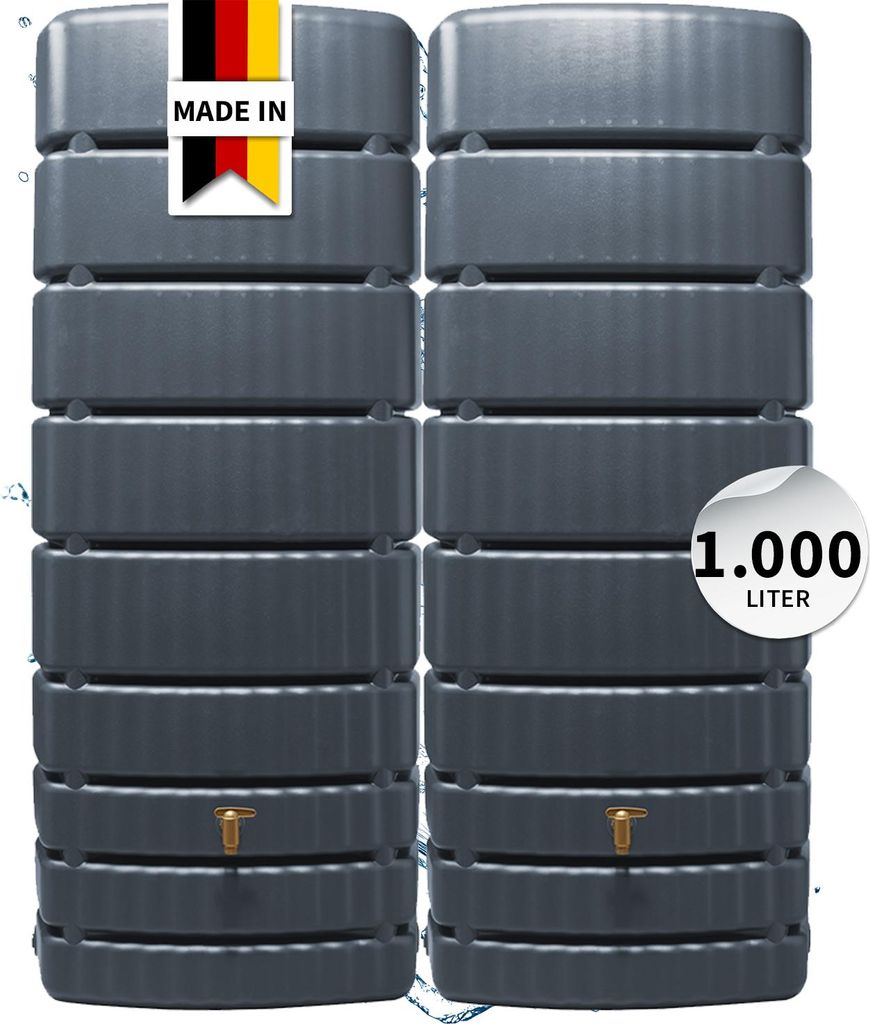 4rain SLIM Wandtank-SET 1000 Liter graphite grey, 2 x SLIM 500 Liter inkl. Verbinder