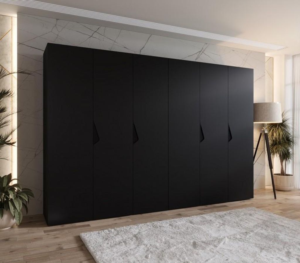 Eleganter Kleiderschrank 300 cm AMARIS 1 - schwarz / schwarze Griffe
