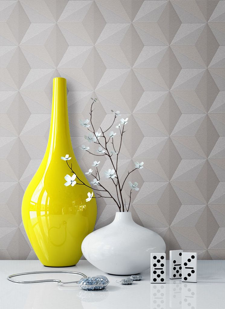 NEWROOM Tapete Beige Vliestapete Geometrisch - Grafik Grau Hellgrau Würfel Quadrate Modern Mustertapete