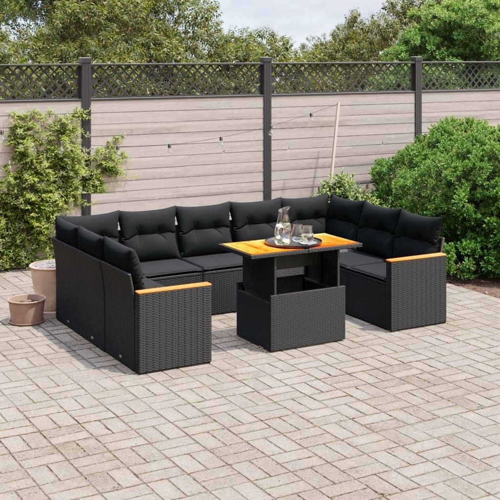 11-tlg. Garten-Sofagarnitur - mit Kissen Schwarz Poly Rattan - Gartenmöbelset 3273246