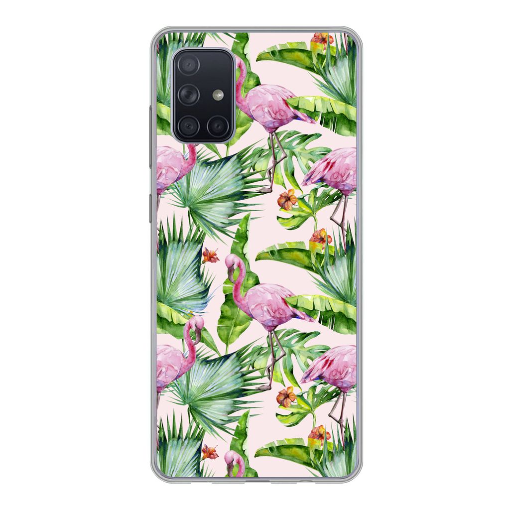 MuchoWow Handyhülle Schutzhülle Hülle für Samsung Galaxy A51 5G Flamingo - Pflanzen - Muster Silikon Softcase Handy Hülle - Abbildung
