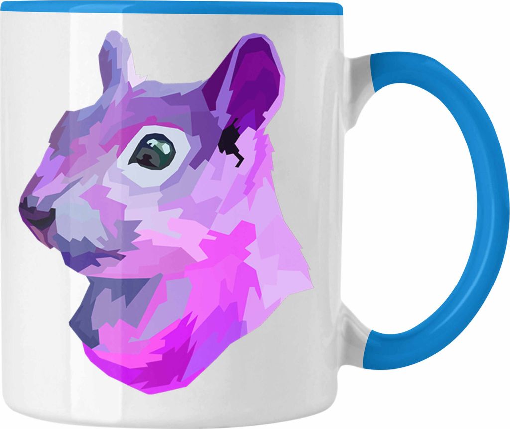 Trendation - Eichhörnchen Tasse Polygon Grafik Geschenk (Blau)