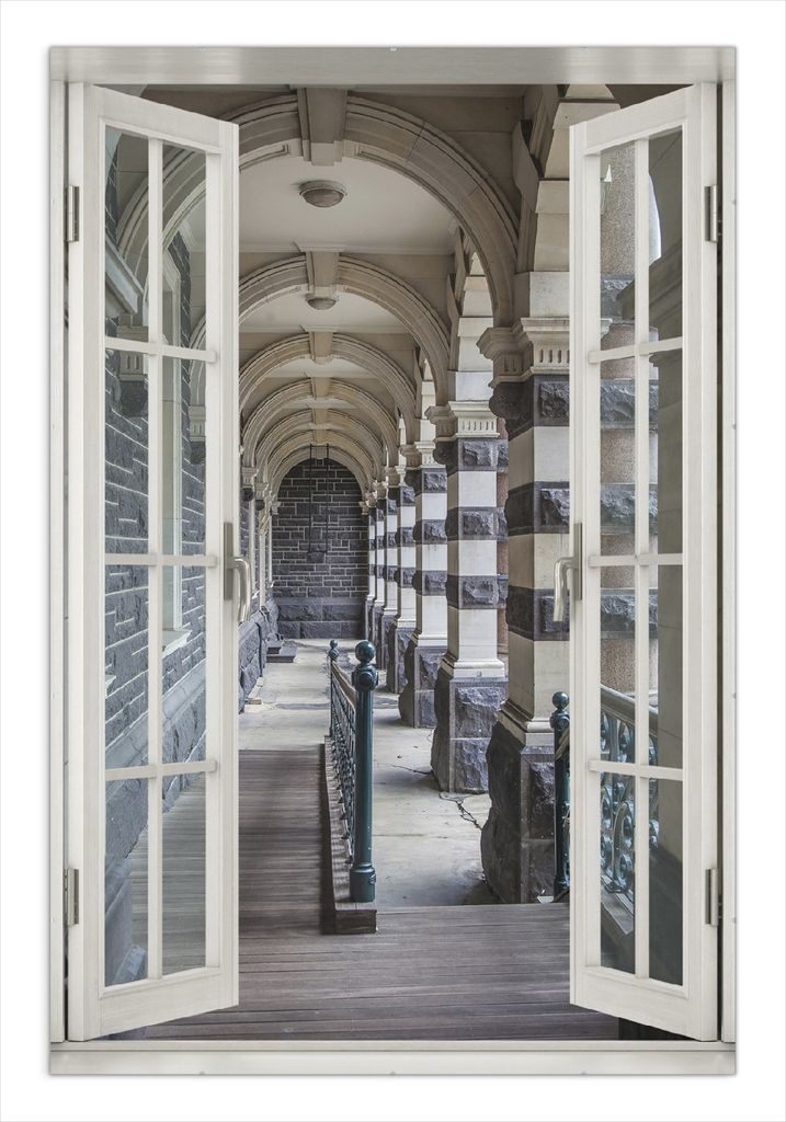 Wallario Wandbild mit Fenster-Illusion: Säulengang in einem Produktbild 
