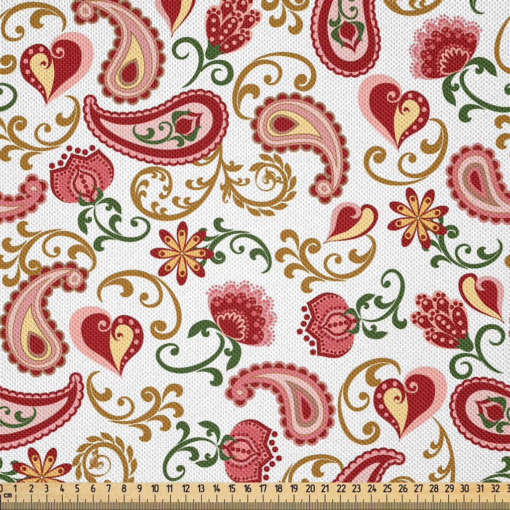 ABAKUHAUS Paisley Satin Stoff als Meterware, Orientalisch Hinduistisch und Spirituelle Unalome Muster des Buddhismus, 2 M (148 x 200 cm), Rot und H...