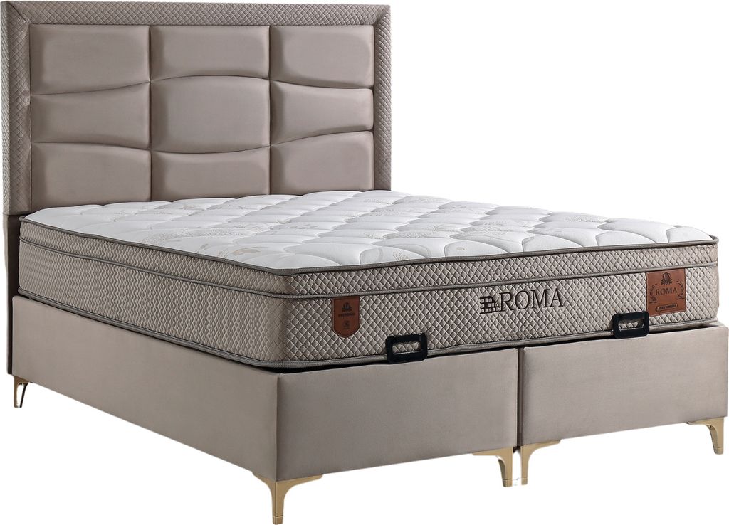 Villa Möbel Bett Set Roma 180x200 Beige, Bett Set (mit Matratze), Bett mit Stauraum