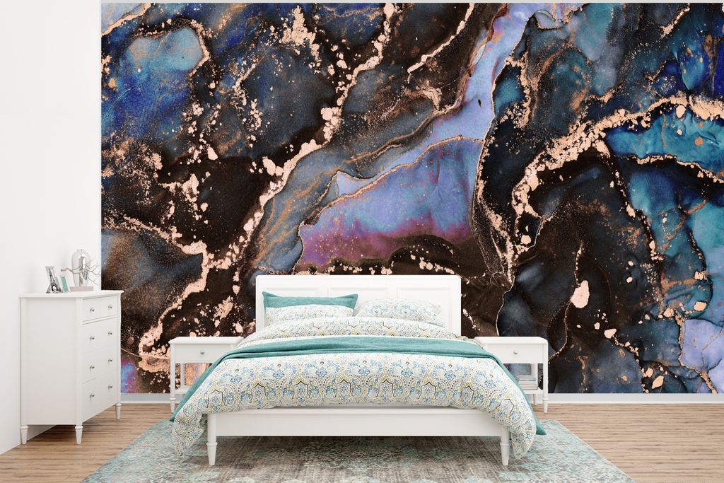 MuchoWow Fototapete für Wohnzimmer oder Schlafzimmer Wandtapete Vinyl Motivtapete Marmor - Gold - Rosa - 295x220 cm - Wand Tapete