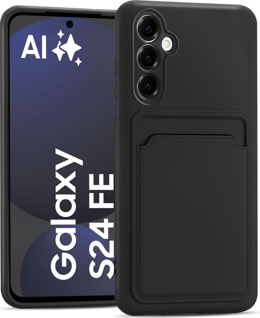 Handyhülle für Samsung Galaxy S24 FE Hülle Silikon Schutzhülle mit Kartenfach Slim Wallet Case, Schwarz