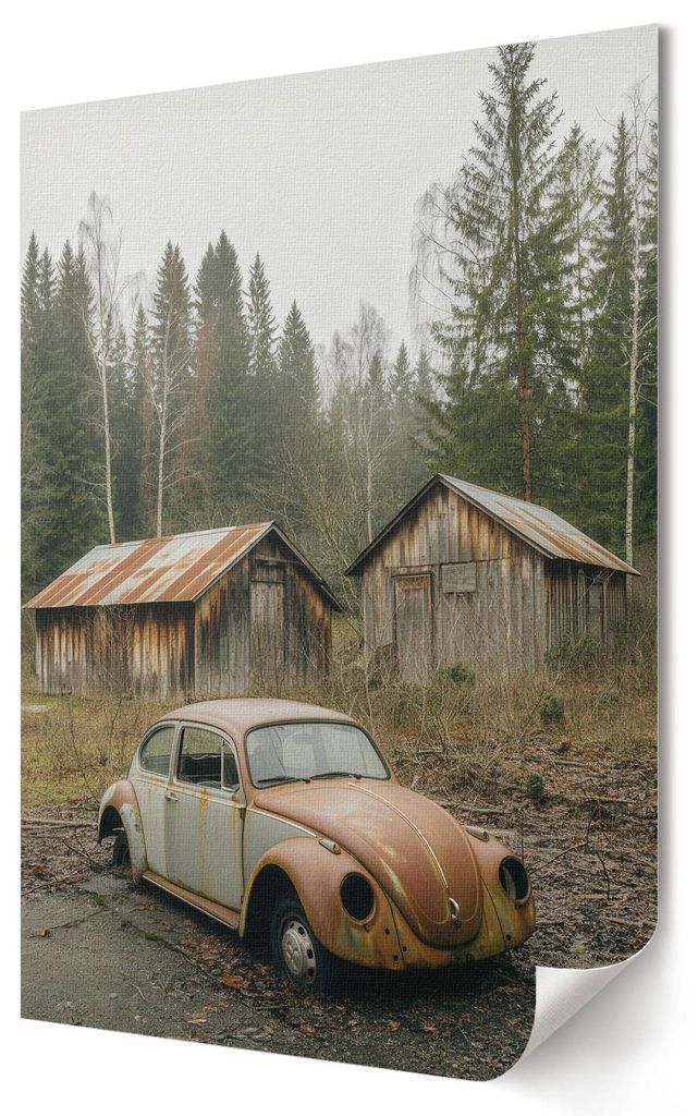 Autounfall- Kunstdruck A2 (42x59 cm) - Rustikal, Vintage- Wandbild für Wohnzimmer Schlafzimmer & Flur, Modernes Poster Wanddeko, Ungerahmt