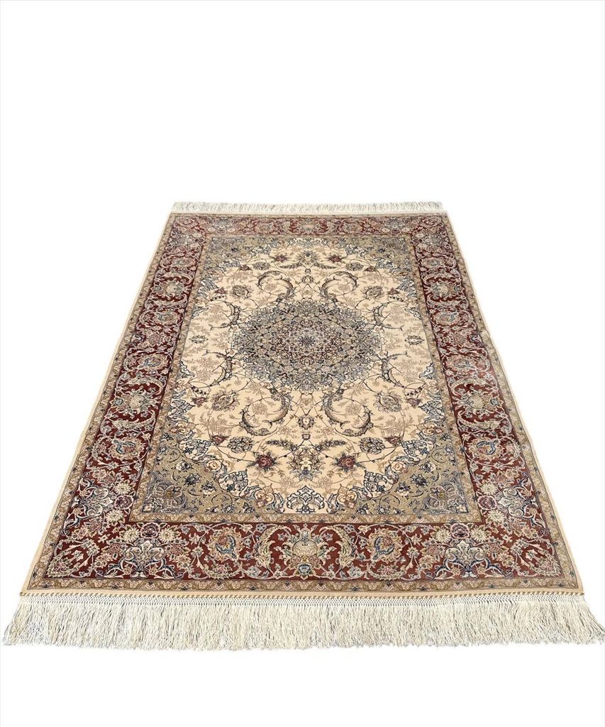 Teppich TÄBRIZ FLORAL | Farbe: Beige - Bordeaux; Größe: 100x150 cm | strapazierfähig und leicht zu reinigen | Wohnzimmer | Schlafzimmer