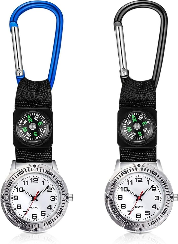 2Stück Taschenuhr mit Karabiner, Taschenuhr Digital krankenschwester Uhren Karabineruhr Digital on Quarzuhr Multifunktional Karabiner mit Kompass ...