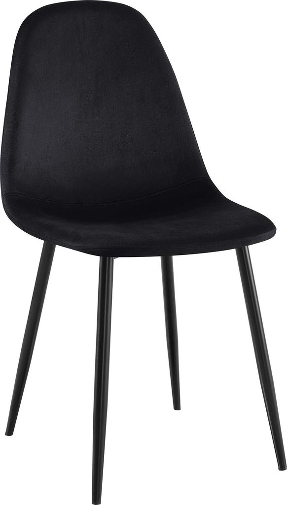 A black velvet chair with four black metal legs, shown from a three-quarter angle against a white background.