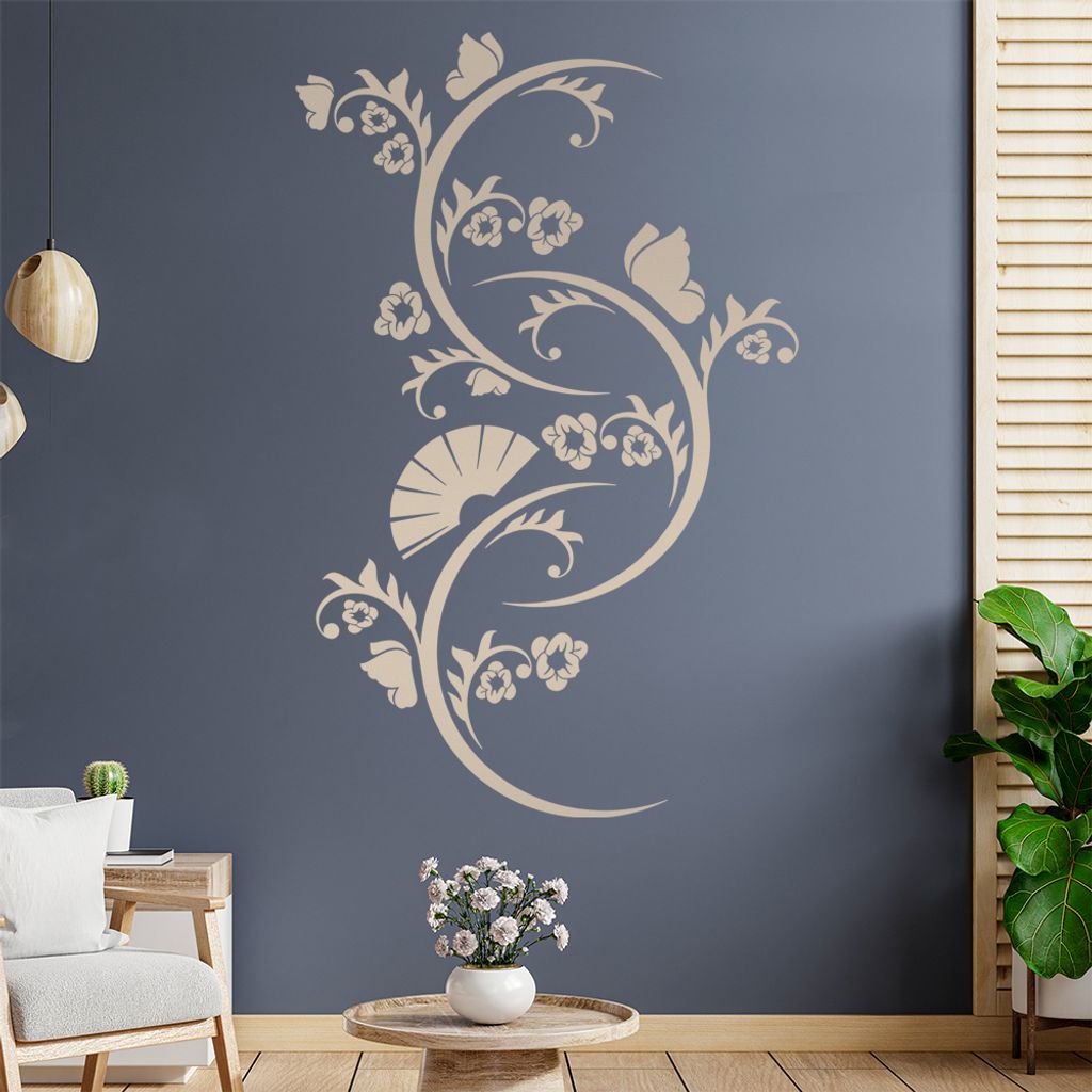 Falter Schmetterling Blüte Wandtattoo in 6 Größen - Wandaufkleber Wall Sticker - Dekoration, Küche, Wohnzimmer, Schlafzimmer, Badezimmer