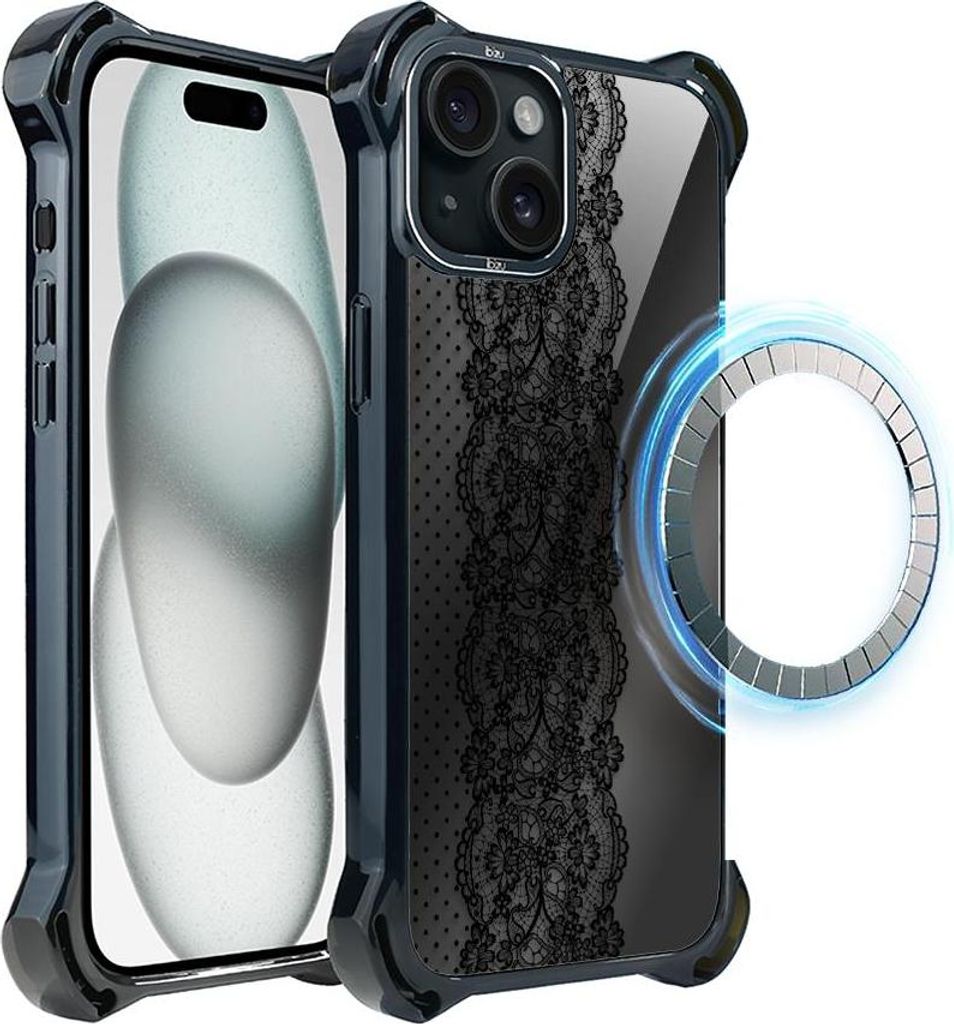 Schutzhülle für das iPhone 15, MagSafe-kompatibel, verstärkte Ecken, schwarz, Modell mit Spitze