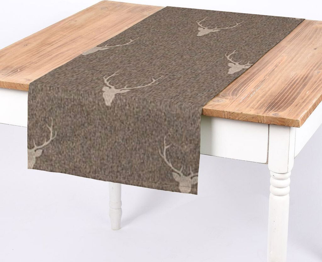 SCHÖNER LEBEN. Tischläufer Jacquard Hirschkopf Geweih braun beige